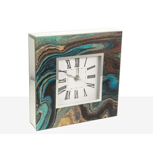 Table clock Romimex Blue Golden Glass 20 x 20 x 5 cm For Sale