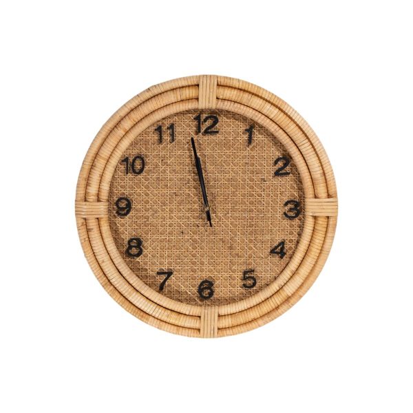 Wall Clock Romimex Brown wicker Fir wood MDF Wood 46 x 46 x 6 cm For Sale