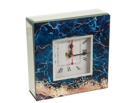 Table clock Romimex Blue Golden Glass 14 x 14 x 5 cm For Cheap