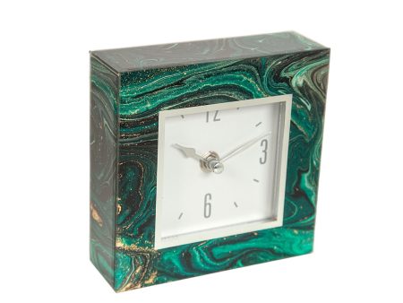 Table clock Romimex Green Transparent Cream Glass 14 x 14 x 4 cm Supply