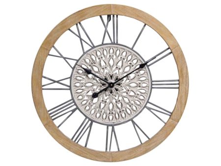 Wall Clock Romimex Black Beige Wood Metal 50 x 50 x 5 cm Hot on Sale