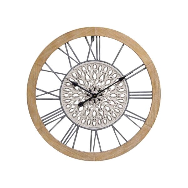 Wall Clock Romimex Black Beige Wood Metal 50 x 50 x 5 cm Hot on Sale