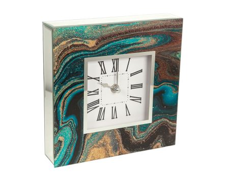 Table clock Romimex Blue Golden Glass 20 x 20 x 5 cm For Sale